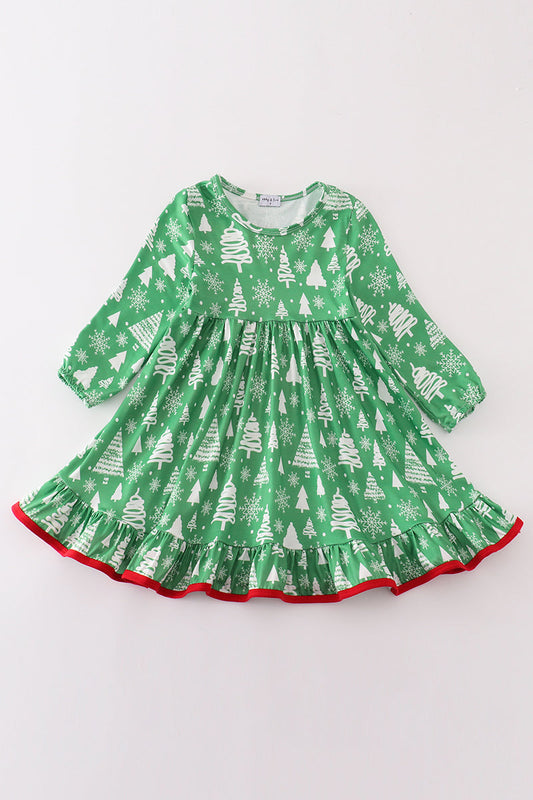 Snow Flakes & Trees Christmas Dress for Girls