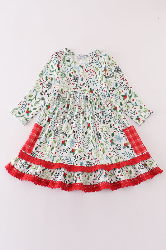 Holly Cherry Christmas Dress for Girls