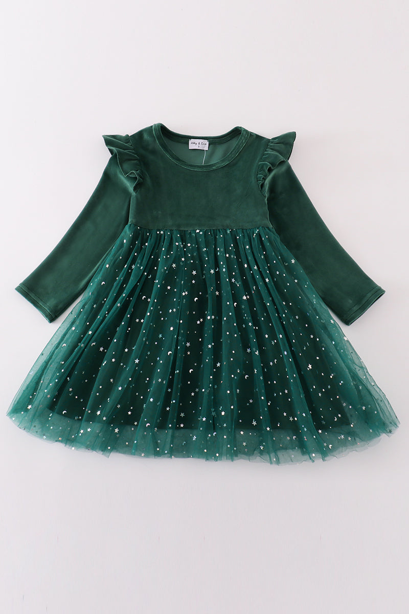 Velvet Vibes Forest Green Tutu Dress for Girls