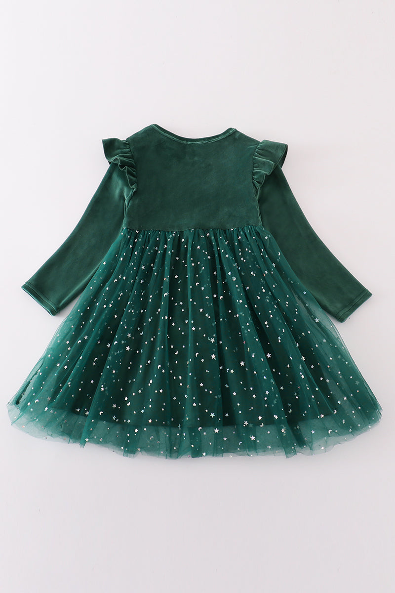 Velvet Vibes Forest Green Tutu Dress for Girls