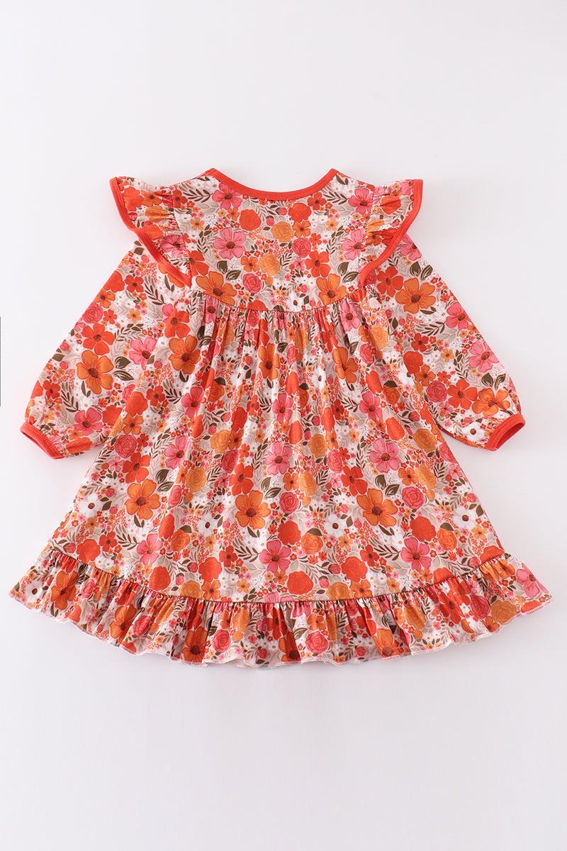 Autumn Bloom Ruffle Pocket Dress for Girls