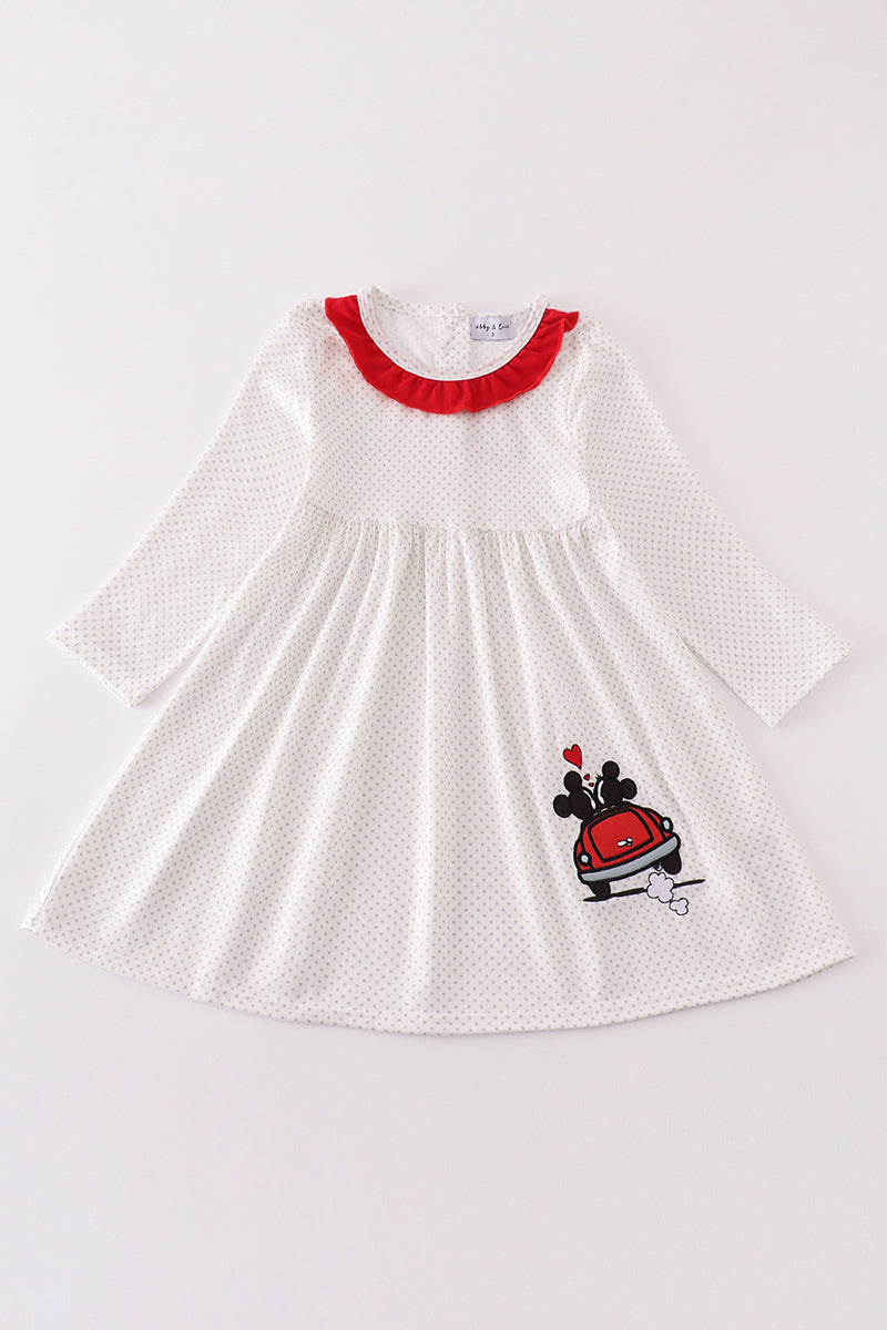 Mouse Love White Dress with Red Accents for Girls