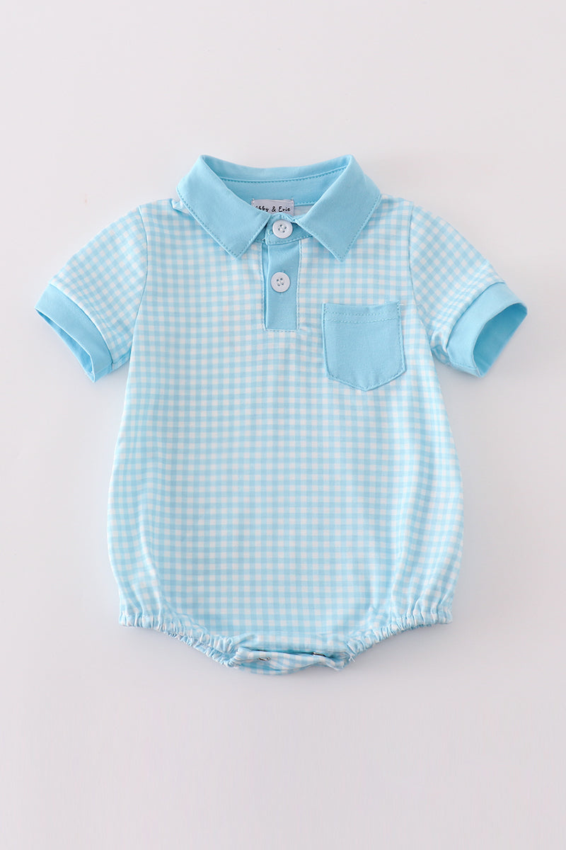 Classic Gingham Baby Boy Polo Romper