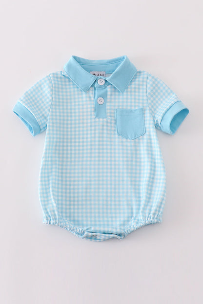 Classic Gingham Baby Boy Polo Romper