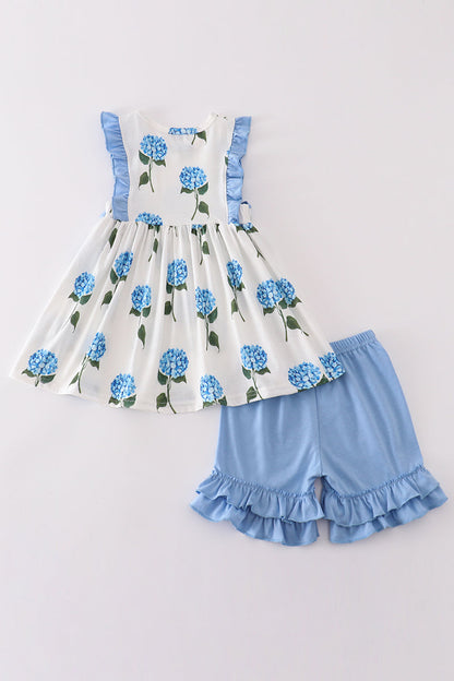 Hydrangea Top and Ruffle Shorts Set for Girls – Sweet and Comfortable