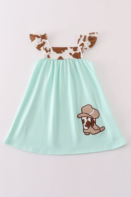 Cowgirl Charm Mint & Cow Dress for Girls