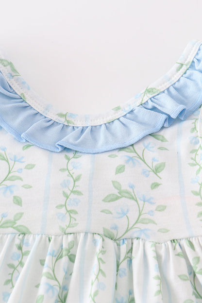 Ruffled Botanical Baby Girl Set with Blue Bloomers – Elegant Summer Outfit