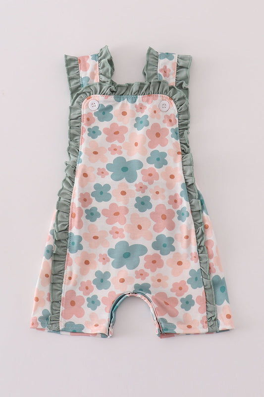 Stylish Floral Baby Girl Shortall with Ruffle Trim - Comfy & Trendy Outfit