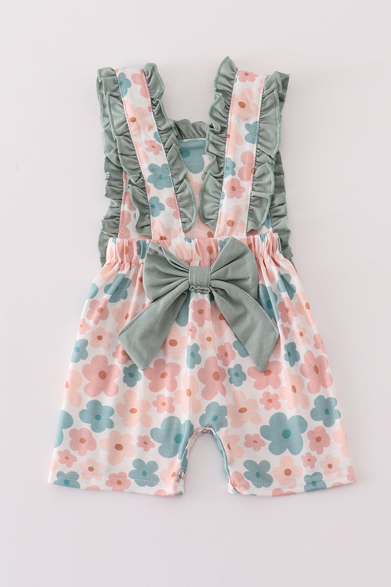 Stylish Floral Baby Girl Shortall with Ruffle Trim - Comfy & Trendy Outfit