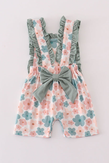 Stylish Floral Baby Girl Shortall with Ruffle Trim - Comfy & Trendy Outfit