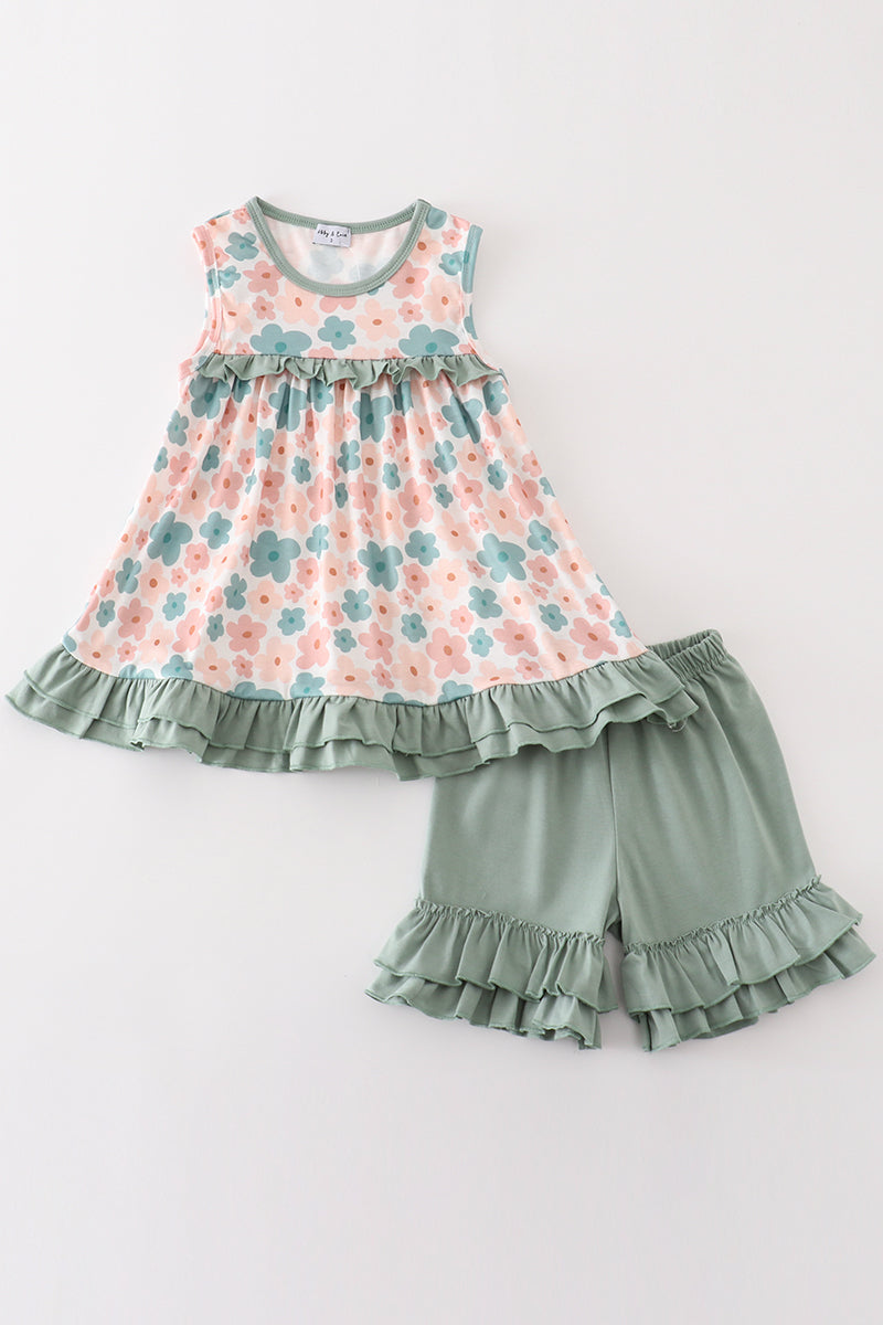 Floral Ruffle Top & Matching Shorts Set for Girls - Summer-Ready Style