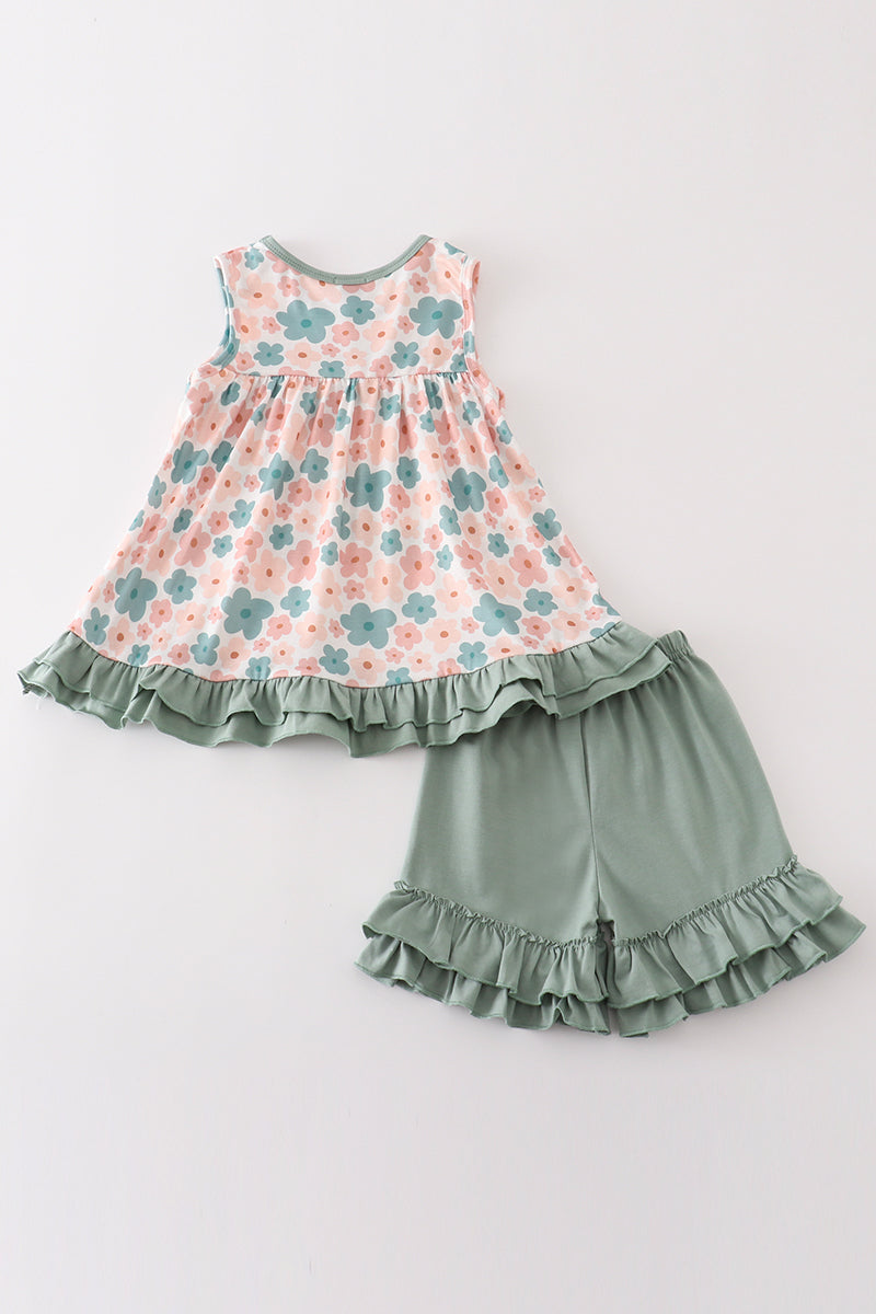 Floral Ruffle Top & Matching Shorts Set for Girls - Summer-Ready Style