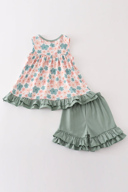 Floral Ruffle Top & Matching Shorts Set for Girls - Summer-Ready Style