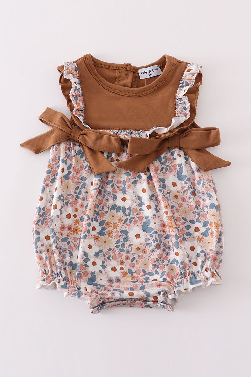 Vintage Floral Baby Girl Romper with Bow Detail