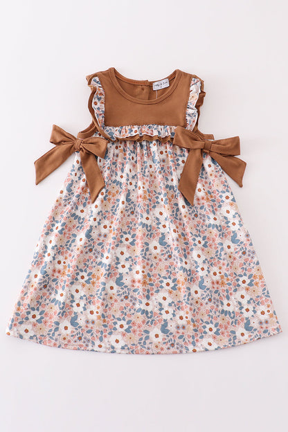 Rustic Umber Dress for Girls with Bow Details – Chic & Comfortable Style