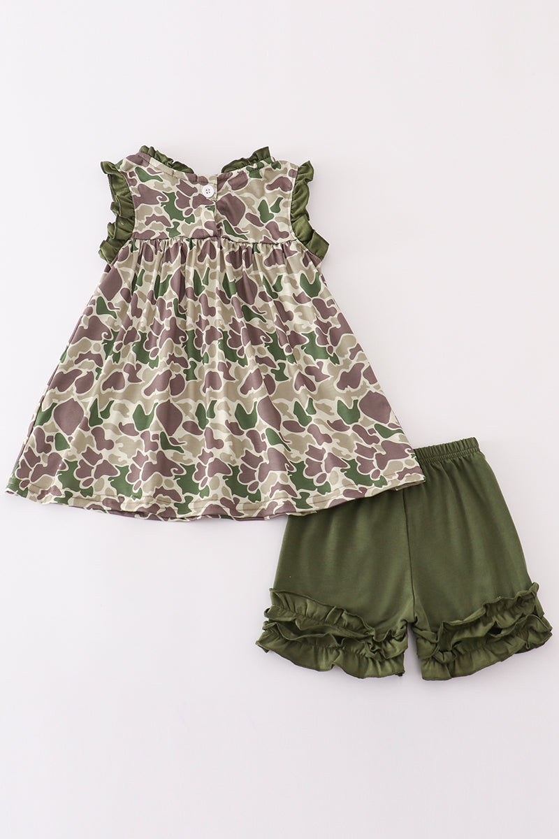 Camo Tunic and Ruffle Shorts Set for Girls – Stylish and Comfortable Outfit