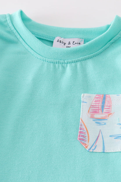 Baby Boy Aqua Tee and Sailboat Bloomers Set – Adorable Summer Outfit