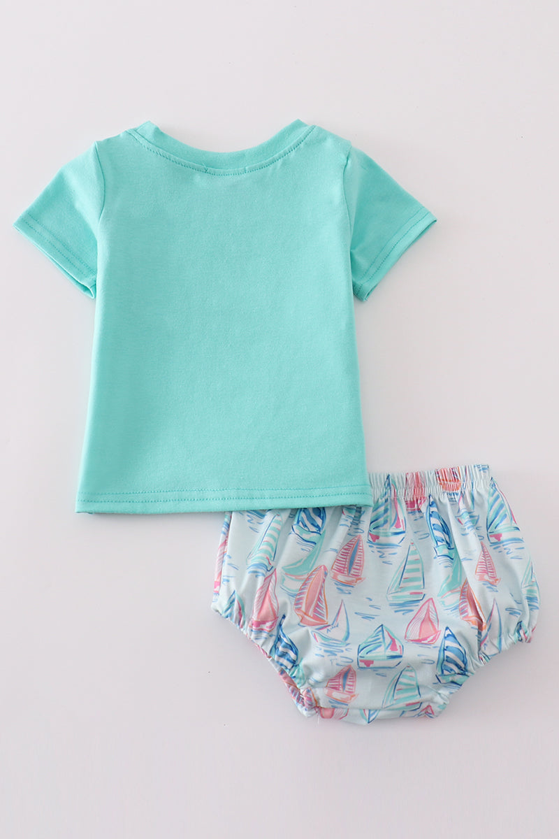 Baby Boy Aqua Tee and Sailboat Bloomers Set – Adorable Summer Outfit