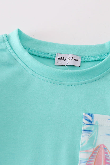 Boys Aqua Tee and Sailboat Print Shorts Set – Perfect Summer Outfit