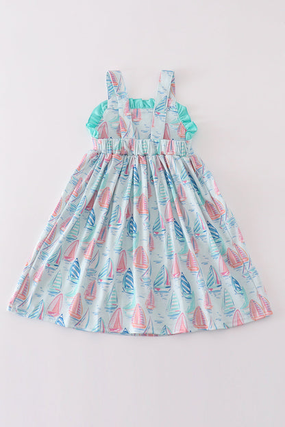 Girls Sailboat Print Sundress with Pockets – Fun and Breezy Summer Outfit