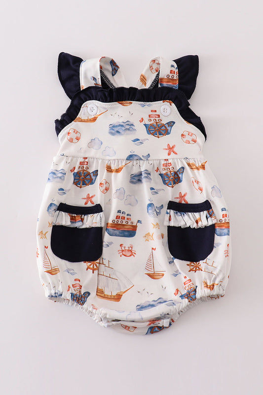 Ahoy Adventure Nautical Bubble Romper for Baby Girls