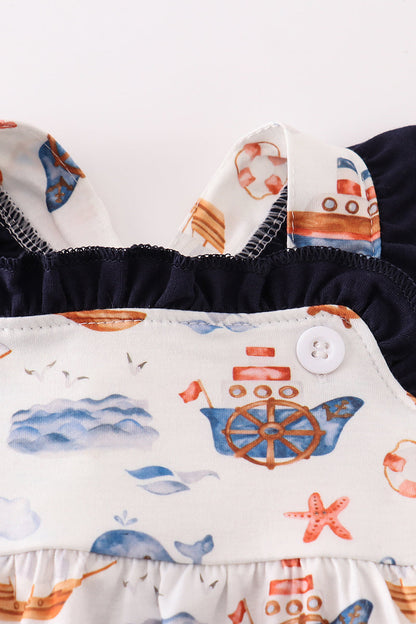 Ahoy Adventure Nautical Bubble Romper for Baby Girls