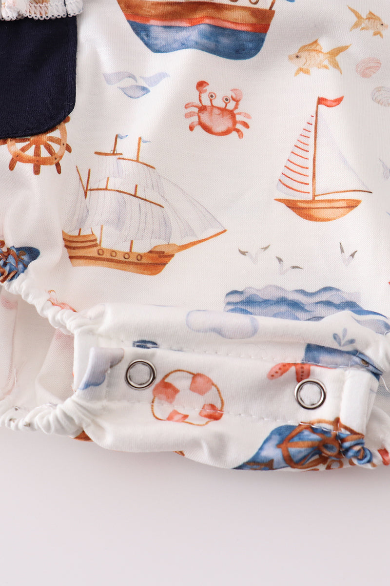 Ahoy Adventure Nautical Bubble Romper for Baby Girls