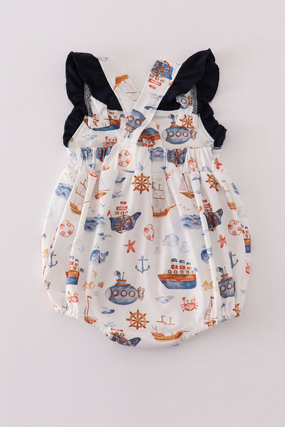 Ahoy Adventure Nautical Bubble Romper for Baby Girls