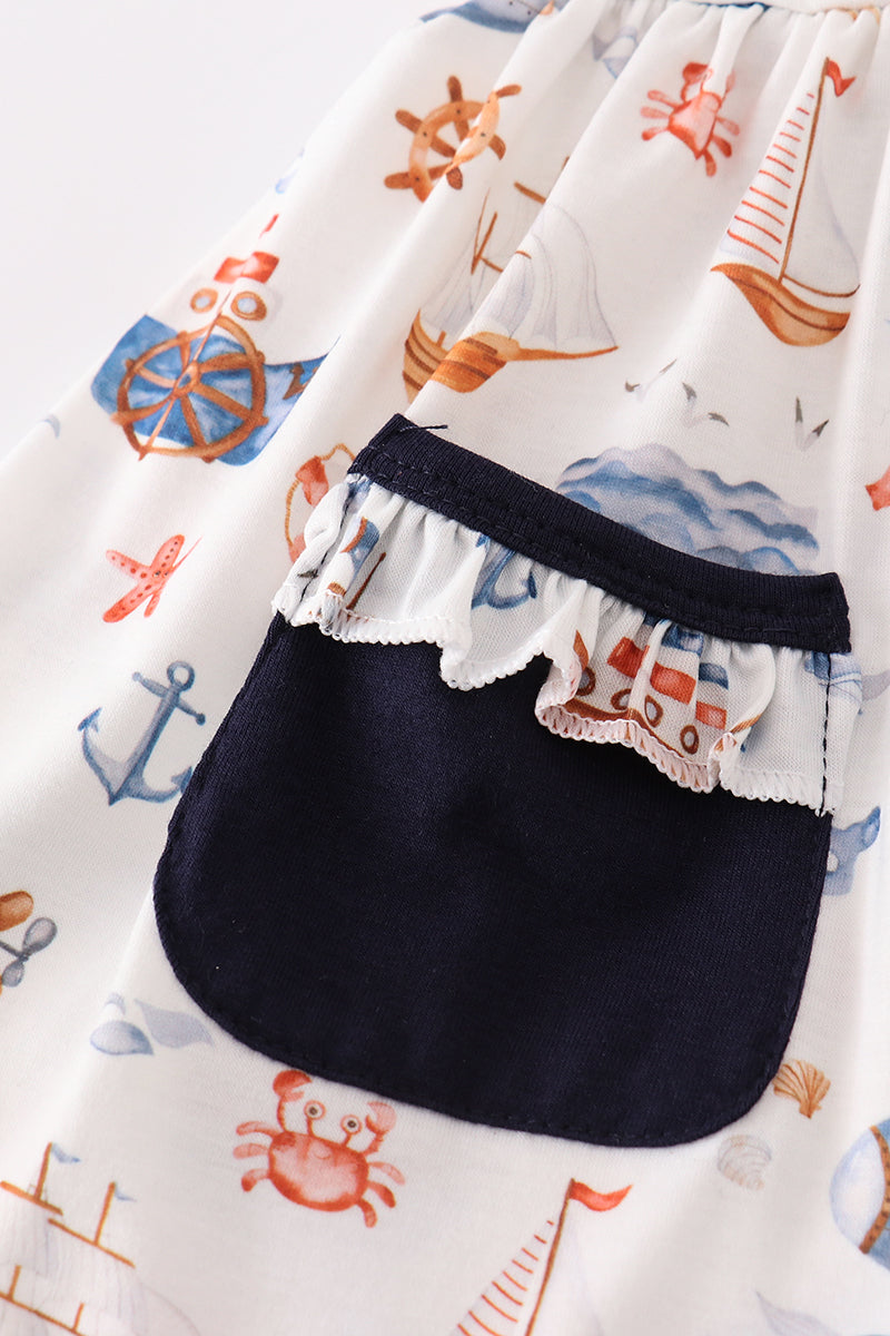 Nautical-Themed Girls Outfit with Tunic and Navy Shorts – Ideal for Summer Fun