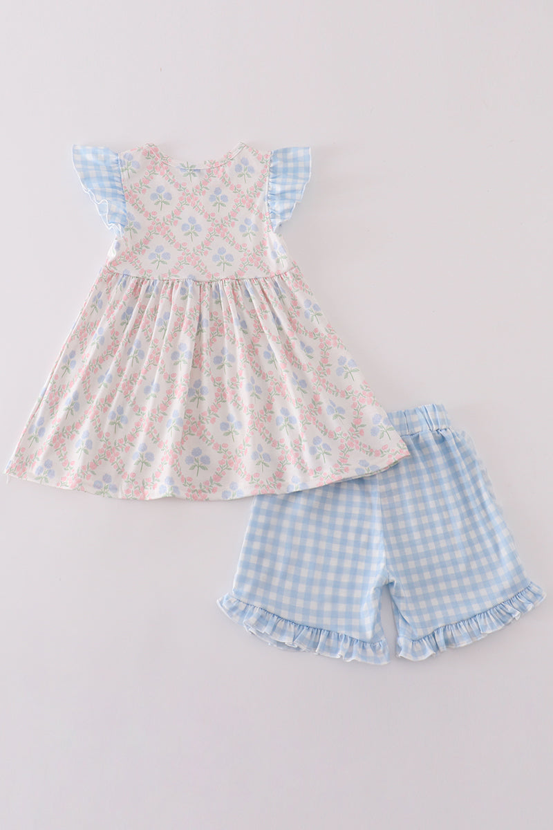 Girls Patterned Tunic and Gingham Shorts Set – Sweet and Comfortable Outfit