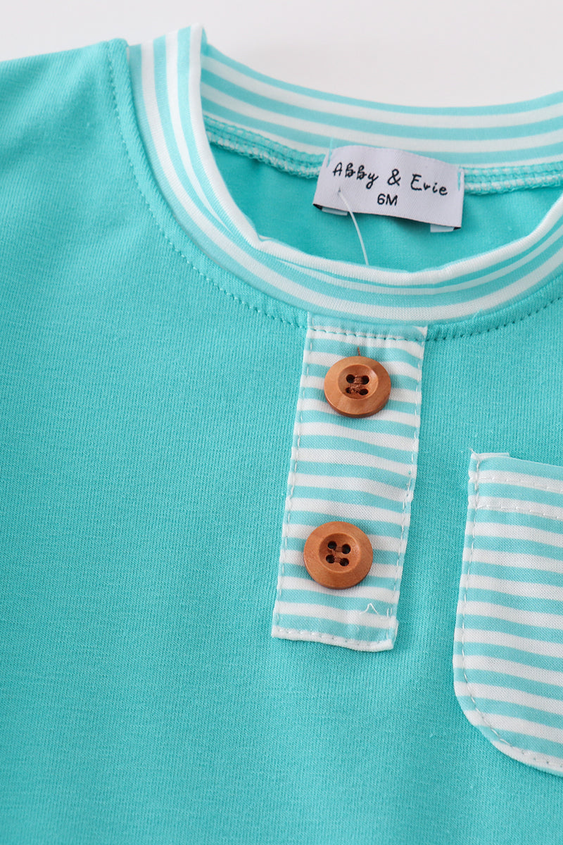 Coastal Blue Pocket Romper for Baby Boy