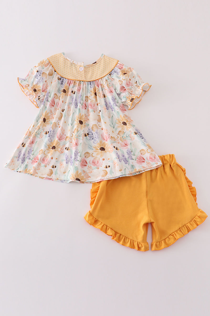 Golden Bee Blooms Girls' Two-Piece Set