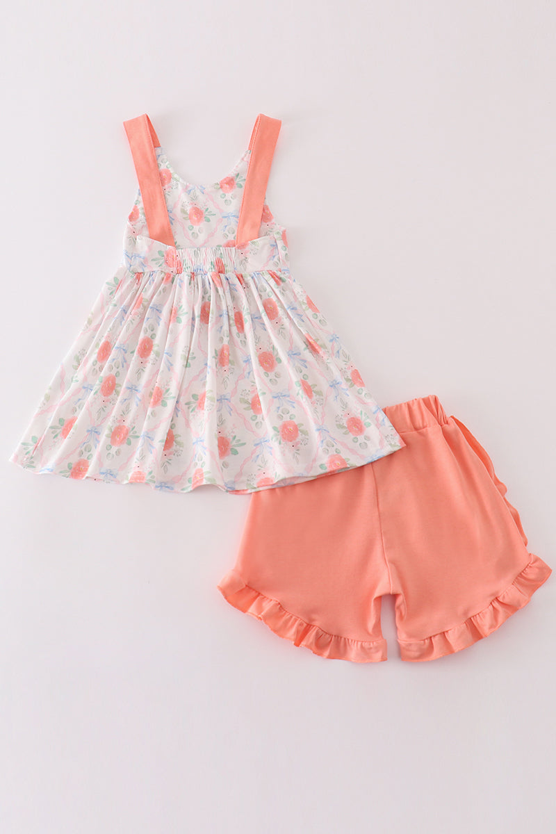 Floral Girls Tunic with Peach Ruffled Shorts – Adorable Summer Outfit