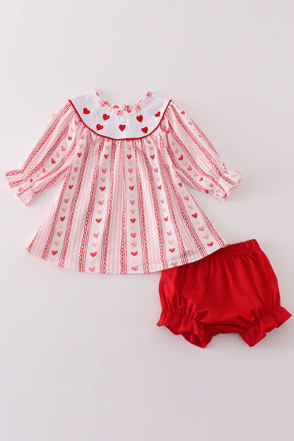 Sweetheart Baby Girl Outfit - Red & White Heart Dress with Bloomers