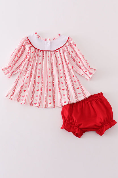 Sweetheart Baby Girl Outfit - Red & White Heart Dress with Bloomers