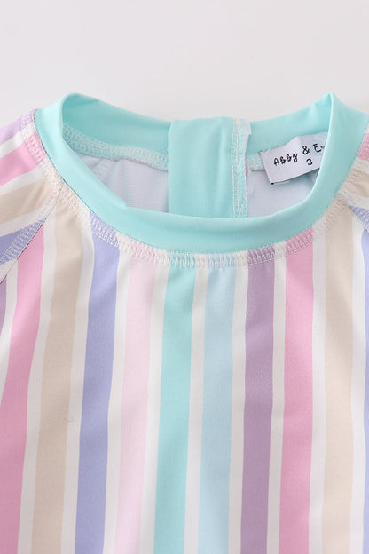 Rainbow Stripes Long-Sleeve Swimsuit for Girls