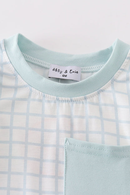 Mint Grid Pocket Romper for Baby Boy