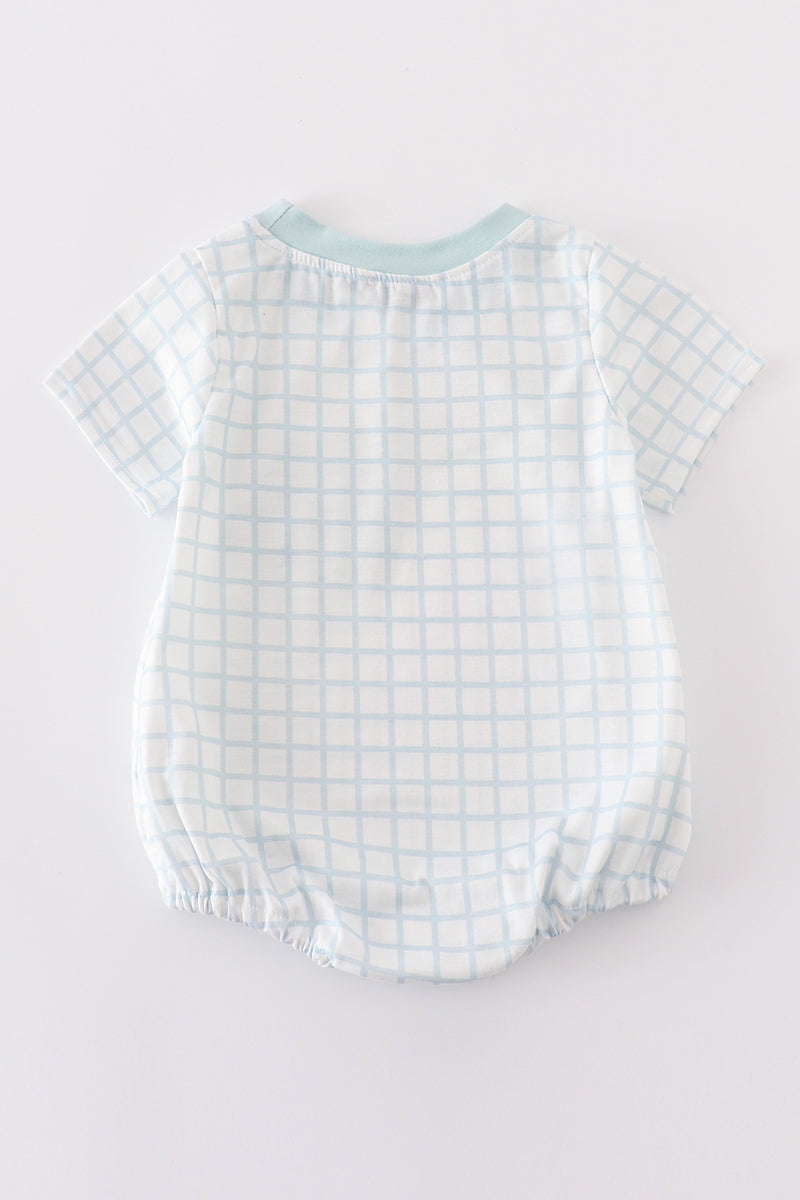 Mint Grid Pocket Romper for Baby Boy