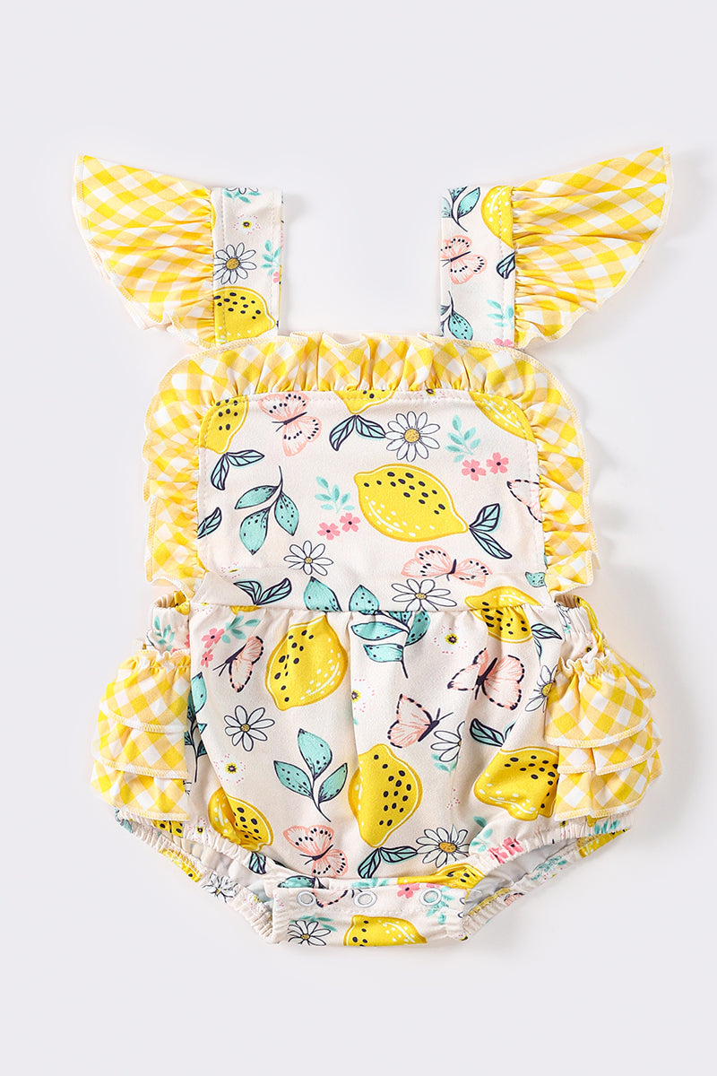 Baby Girl Lemon Print Ruffle Romper – Bright and Adorable Summer Outfit