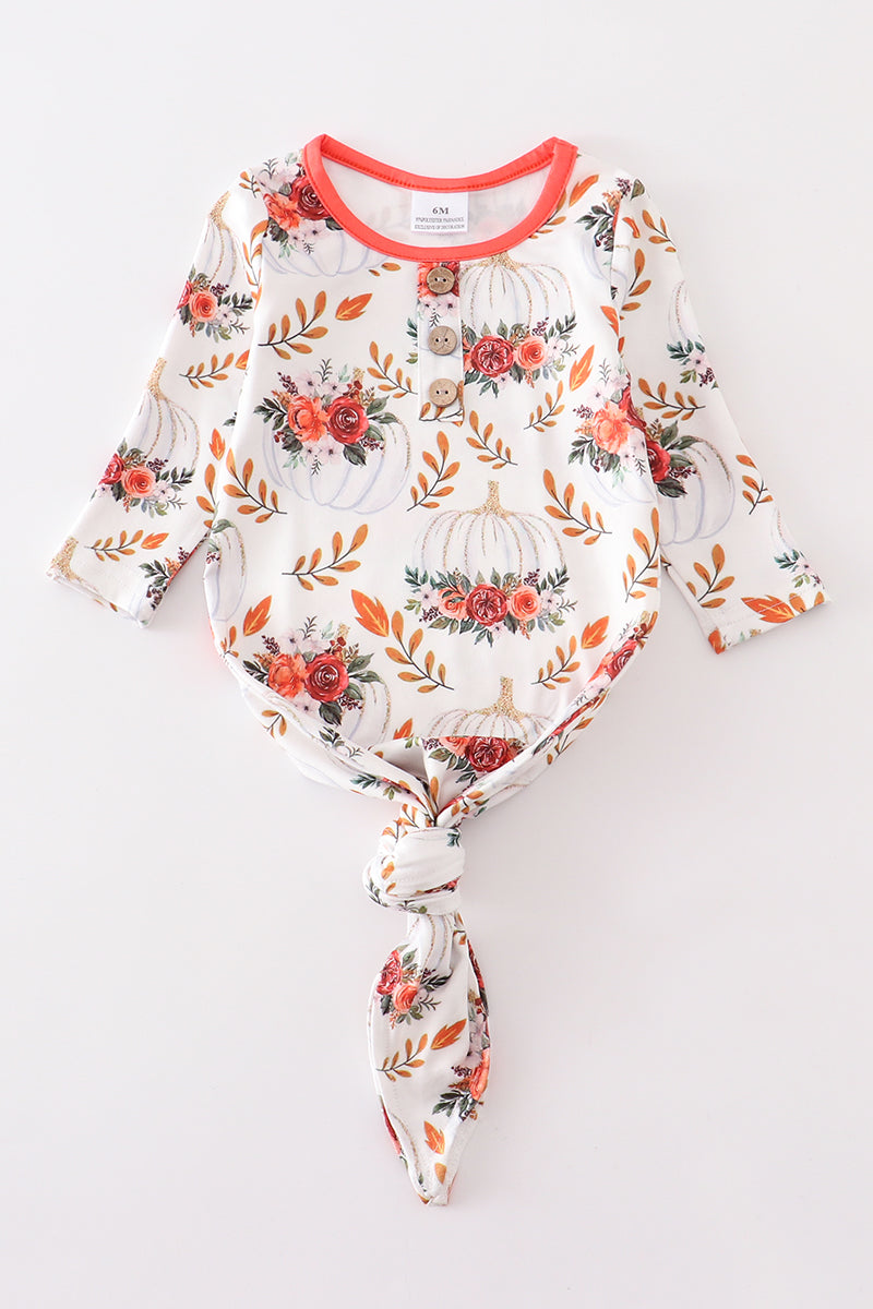 “Pumpkin Spice & Petals” Baby Girl Gown