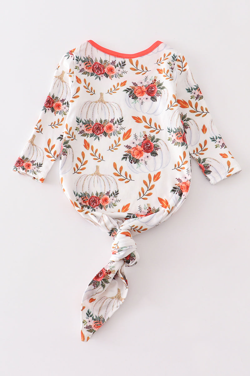 “Pumpkin Spice & Petals” Baby Girl Gown