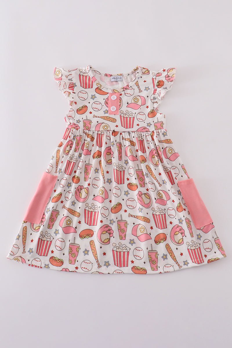 All - Star Snack Time Girls’ Baseball Dress with Pockets – Game Day Fun! - Blue Marc