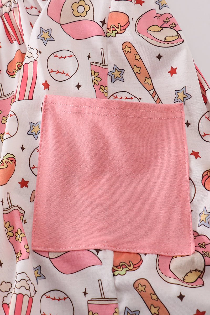 All - Star Snack Time Girls’ Baseball Dress with Pockets – Game Day Fun! - Blue Marc
