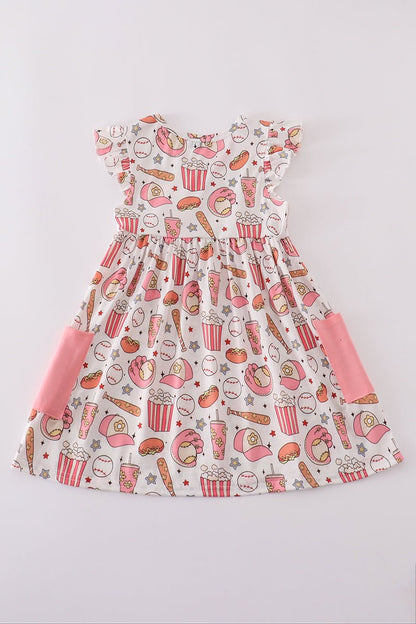 All - Star Snack Time Girls’ Baseball Dress with Pockets – Game Day Fun! - Blue Marc