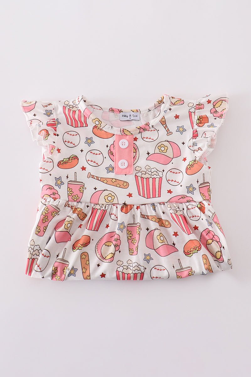 All - Star Snack Time Girls’ Baseball Dress with Pockets – Game Day Fun! - Blue Marc