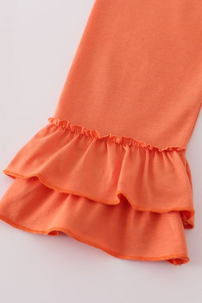 Autumn Leaf Ruffle Set for Girls – Floral Tunic & Pumpkin Pants - Blue Marc