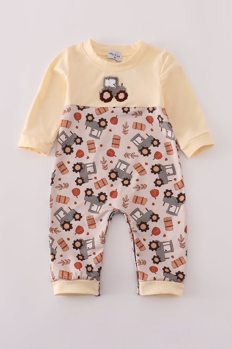 Baby Boy Construction Tractor Romper – Long Sleeve - Blue Marc