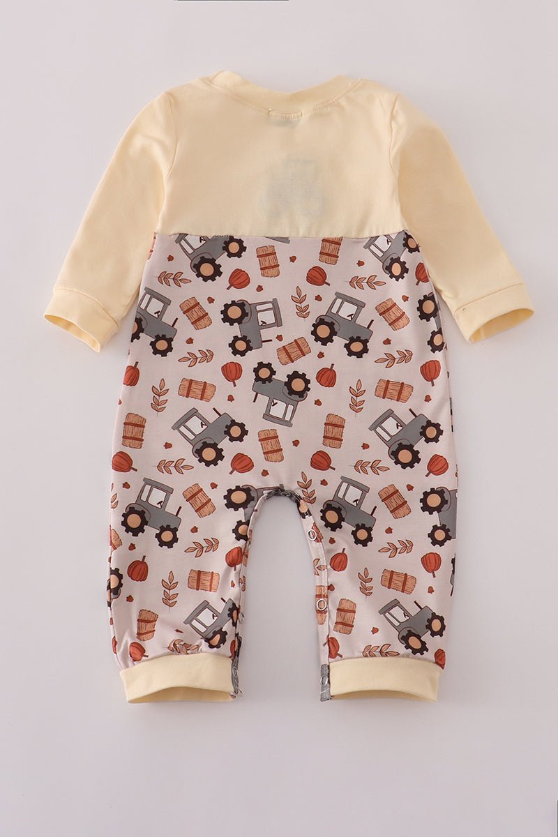 Baby Boy Construction Tractor Romper – Long Sleeve - Blue Marc