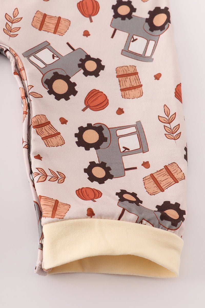 Baby Boy Construction Tractor Romper – Long Sleeve - Blue Marc