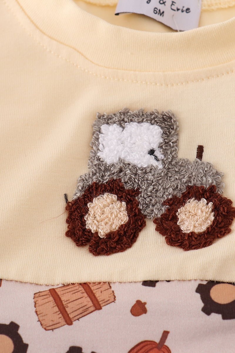 Baby Boy Construction Tractor Romper – Long Sleeve - Blue Marc